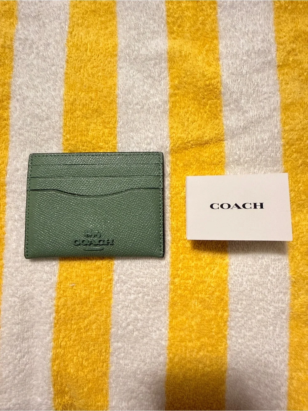 COACH Green Saffiano Leather Card Holder